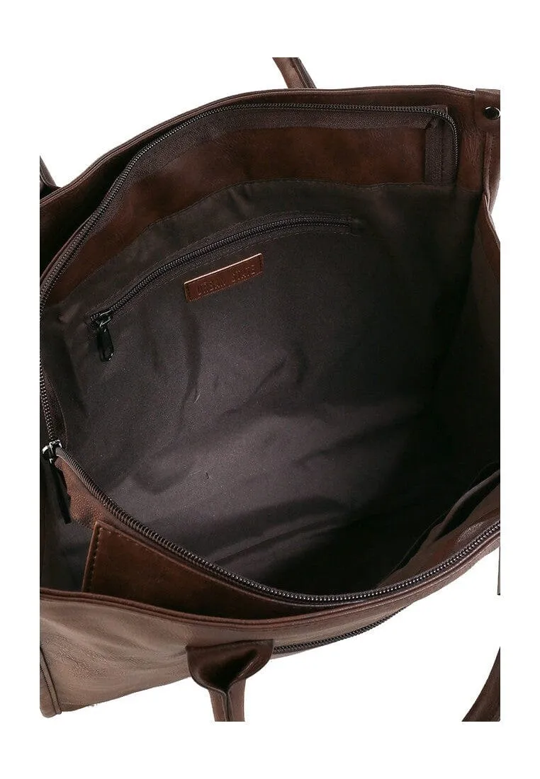 Distressed Leather Commuter Tote Bag - Dark Brown