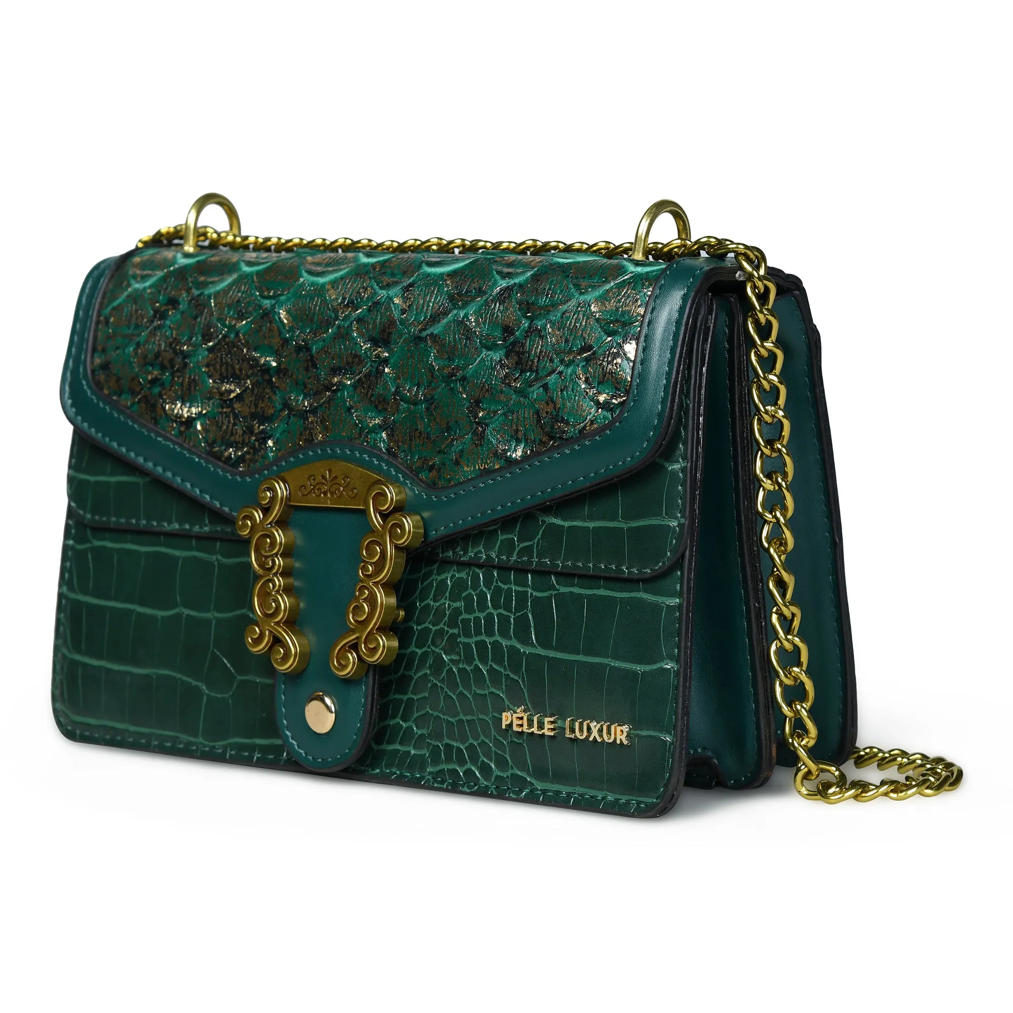 Elevate Your Style with Pelle Luxure Women's Medium Sling Bag – Dark Green & Black