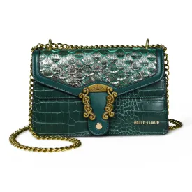 Elevate Your Style with Pelle Luxure Women's Medium Sling Bag – Dark Green & Black