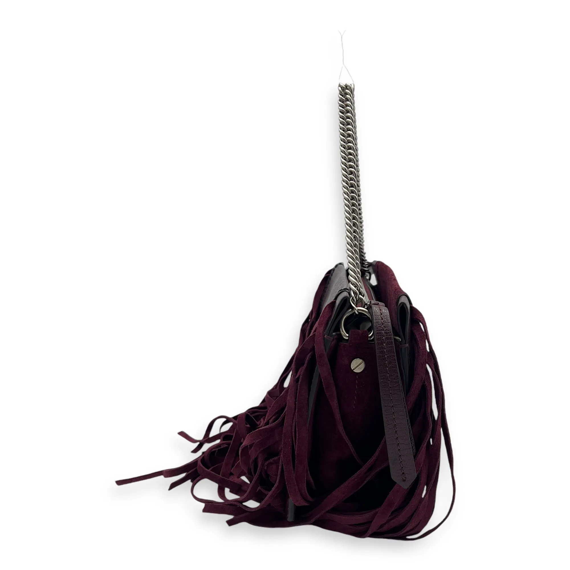 Fringe Purple Crossbody Bag in Suede Leather, Silver hardware