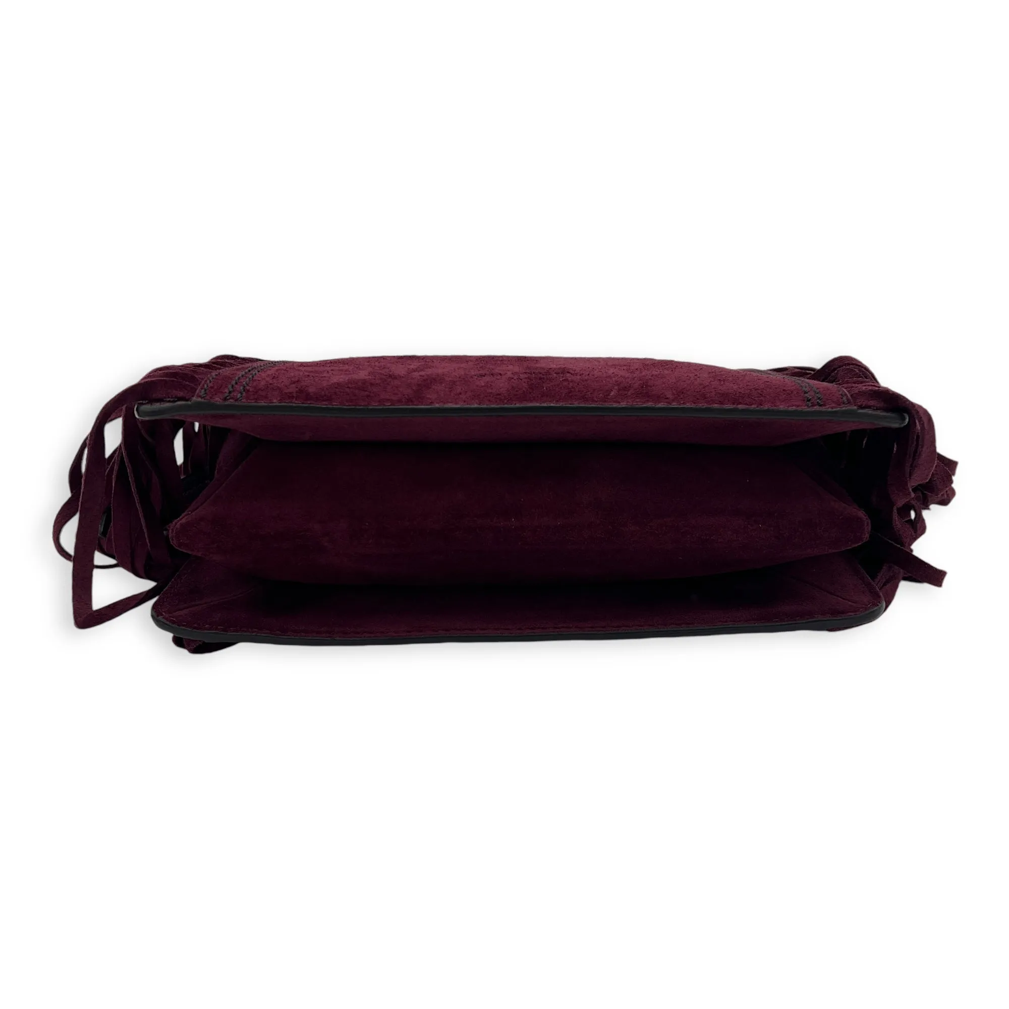 Fringe Purple Crossbody Bag in Suede Leather, Silver hardware