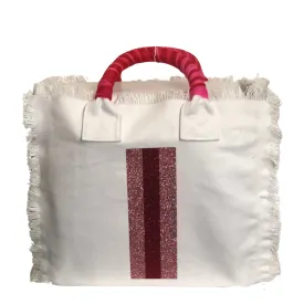 Fringe Stripe White Tote - Plain