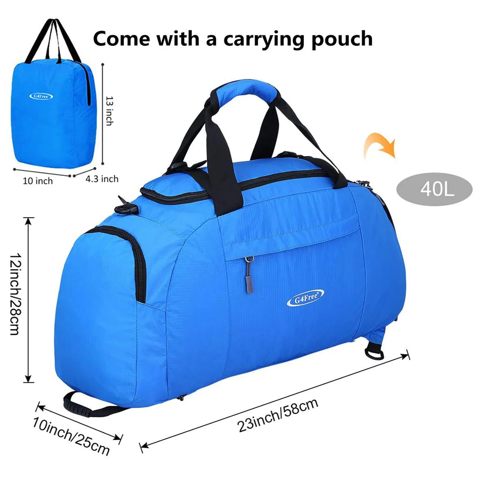 G4Free 40L 3-Way Duffle Bag Backpack Gym Bag