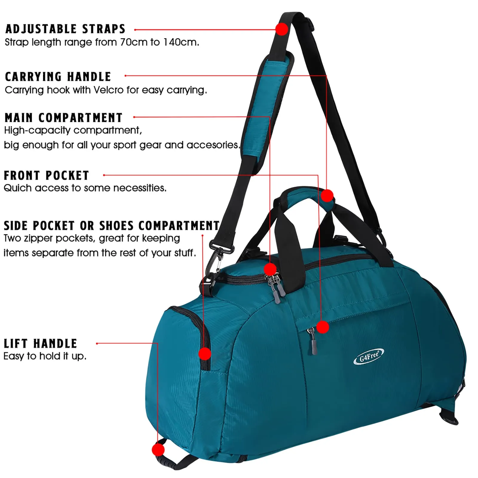 G4Free 40L 3-Way Duffle Bag Backpack Gym Bag