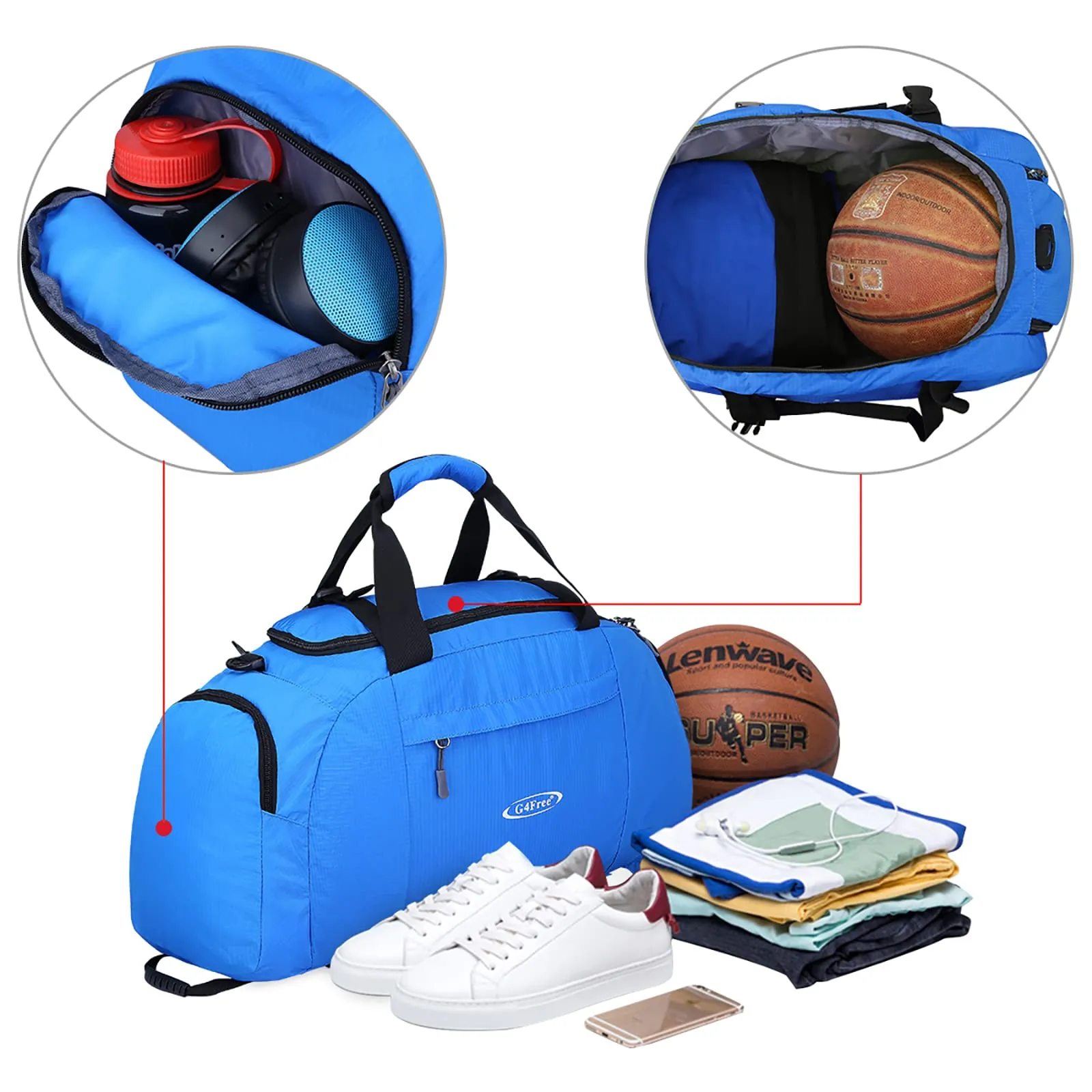 G4Free 40L 3-Way Duffle Bag Backpack Gym Bag