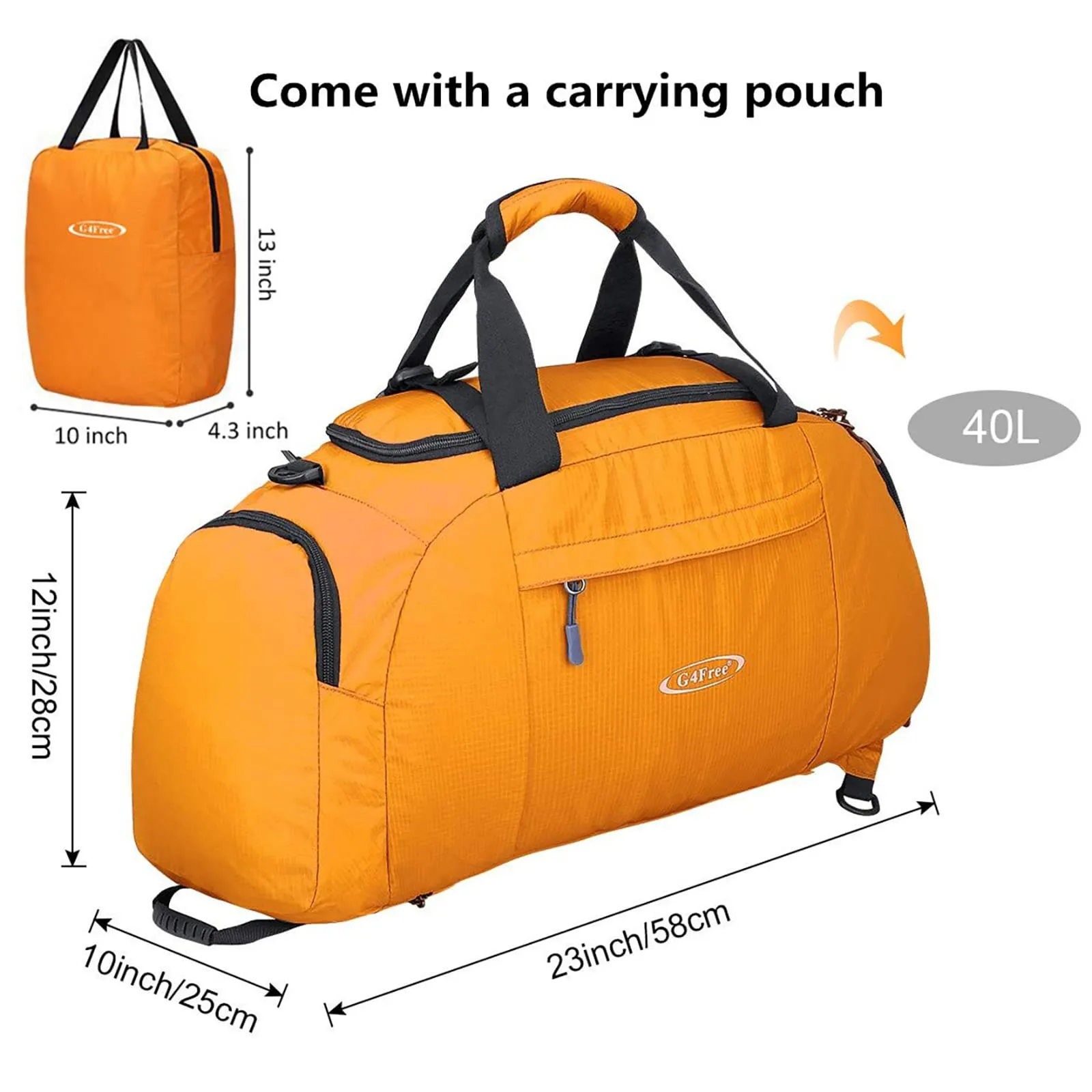 G4Free 40L 3-Way Duffle Bag Backpack Gym Bag