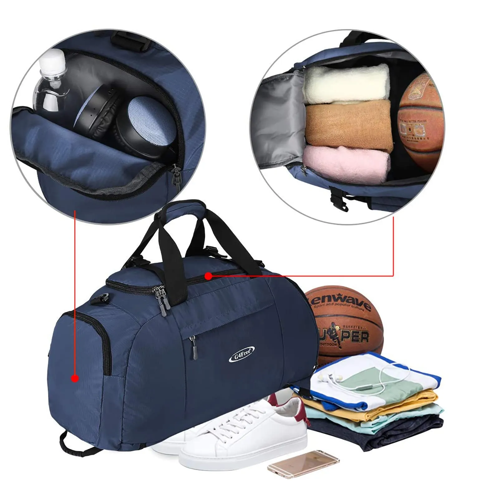 G4Free 40L 3-Way Duffle Bag Backpack Gym Bag