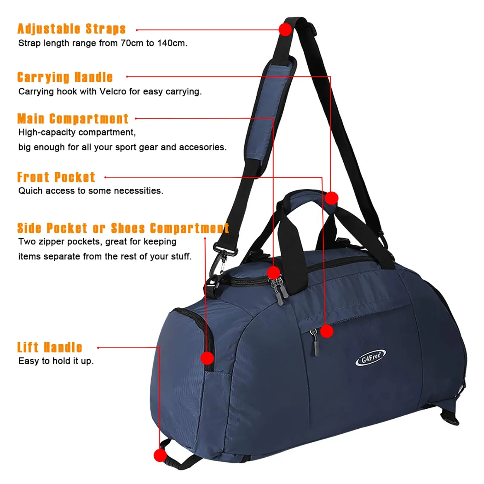 G4Free 40L 3-Way Duffle Bag Backpack Gym Bag