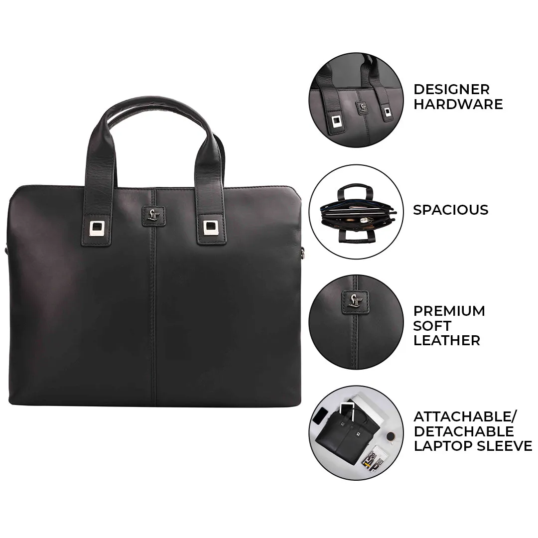 Georgia Collection | Genuine Leather Laptop / Office Bag For Men | Fits 15.5 in" Laptop | Black