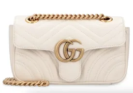 GG Marmont Mini White Crossbody Bag in Calfskin, Gold hardware