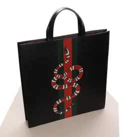 Gucci Black Leather Kingsnake Print Tote