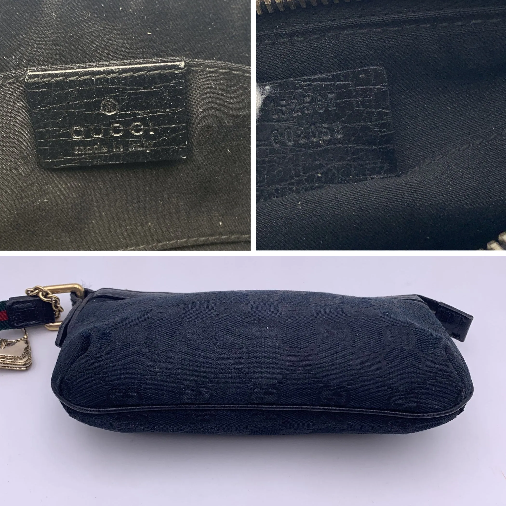 Gucci Black Monogram Canvas Joliecoeur Pouch Clutch Wrist Bag