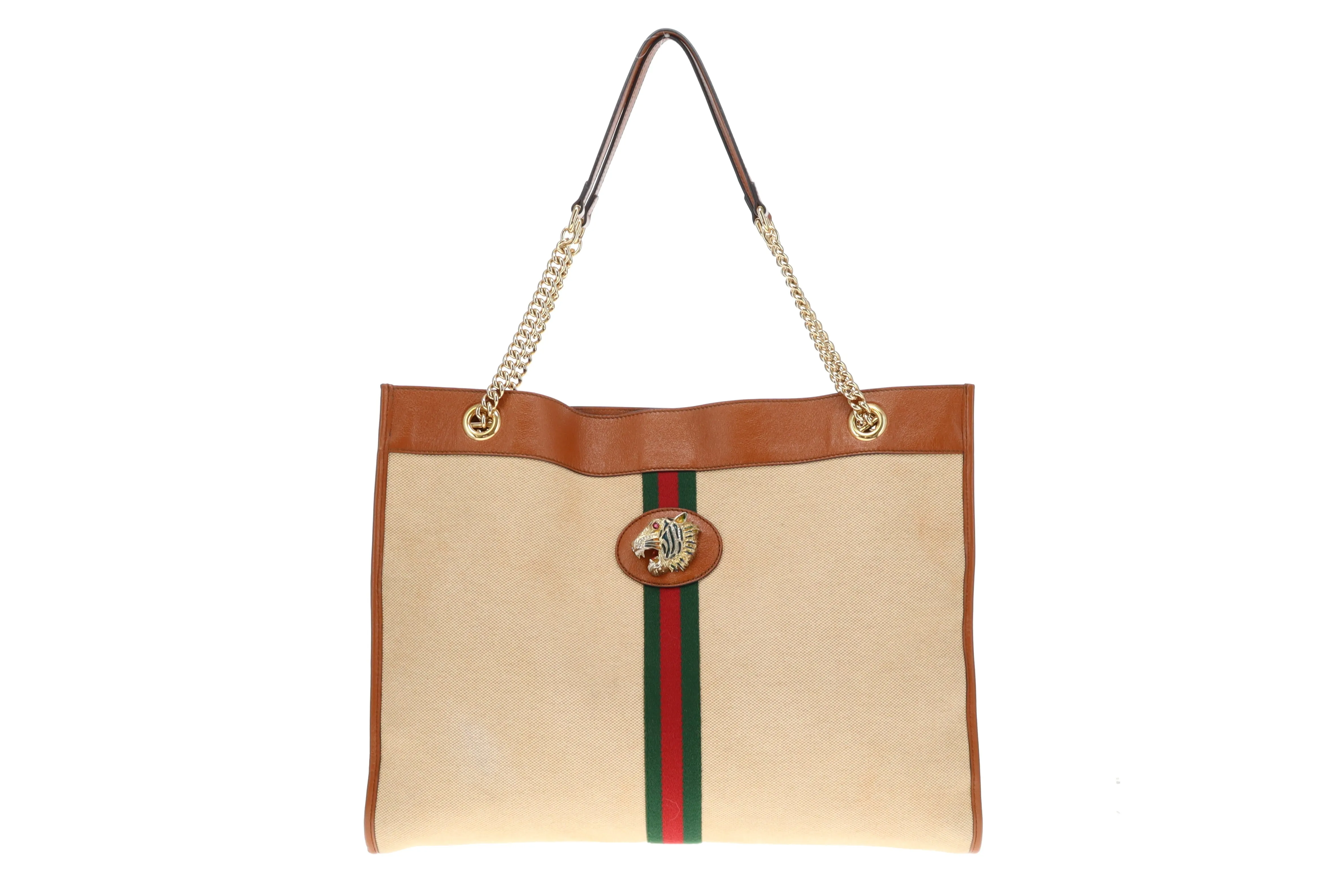 Gucci Canvas and Tan Leather Rajah Tote Bag with Pochette