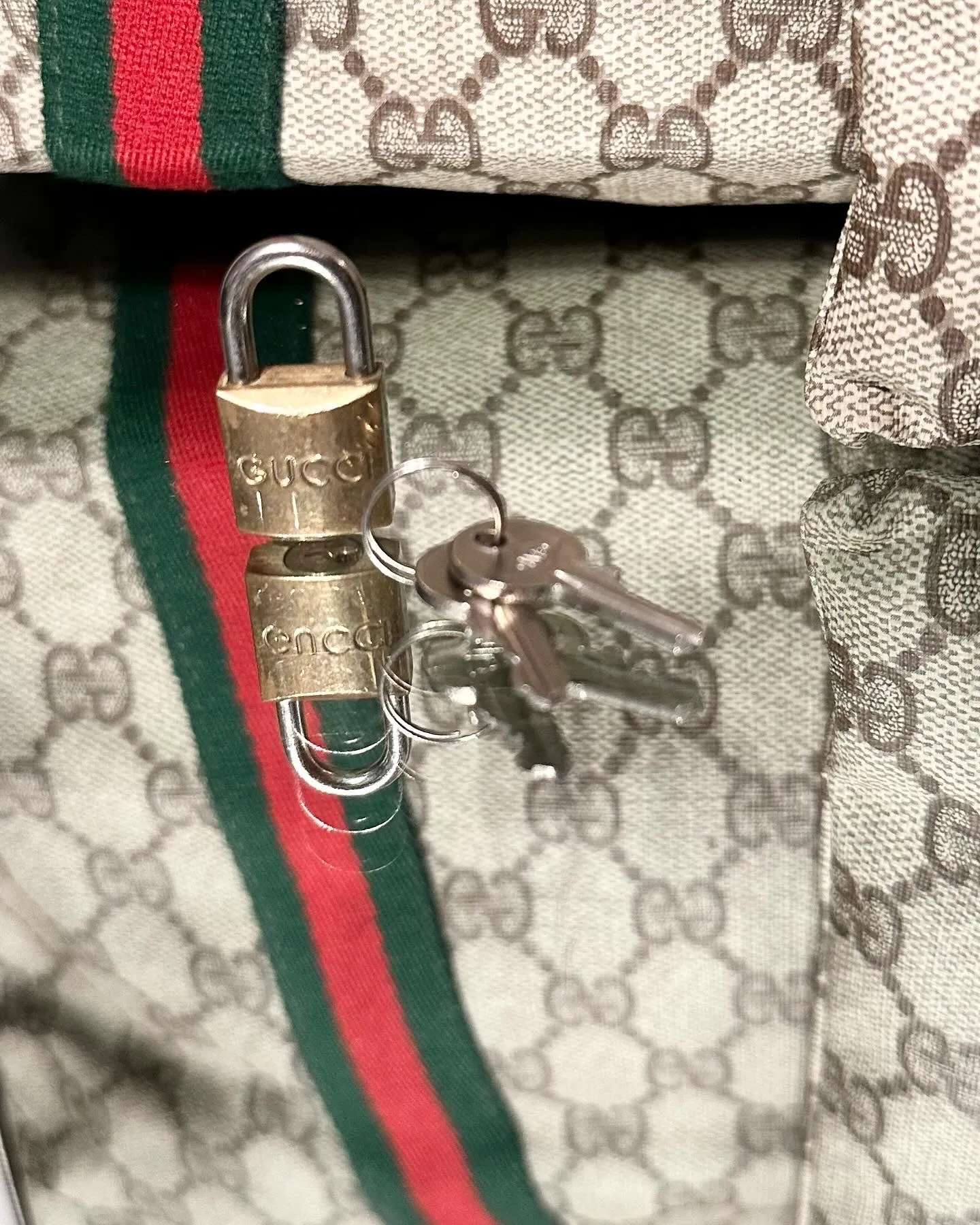 GUCCI Monogram Coated Canvas Web Weekend Duffle Bag