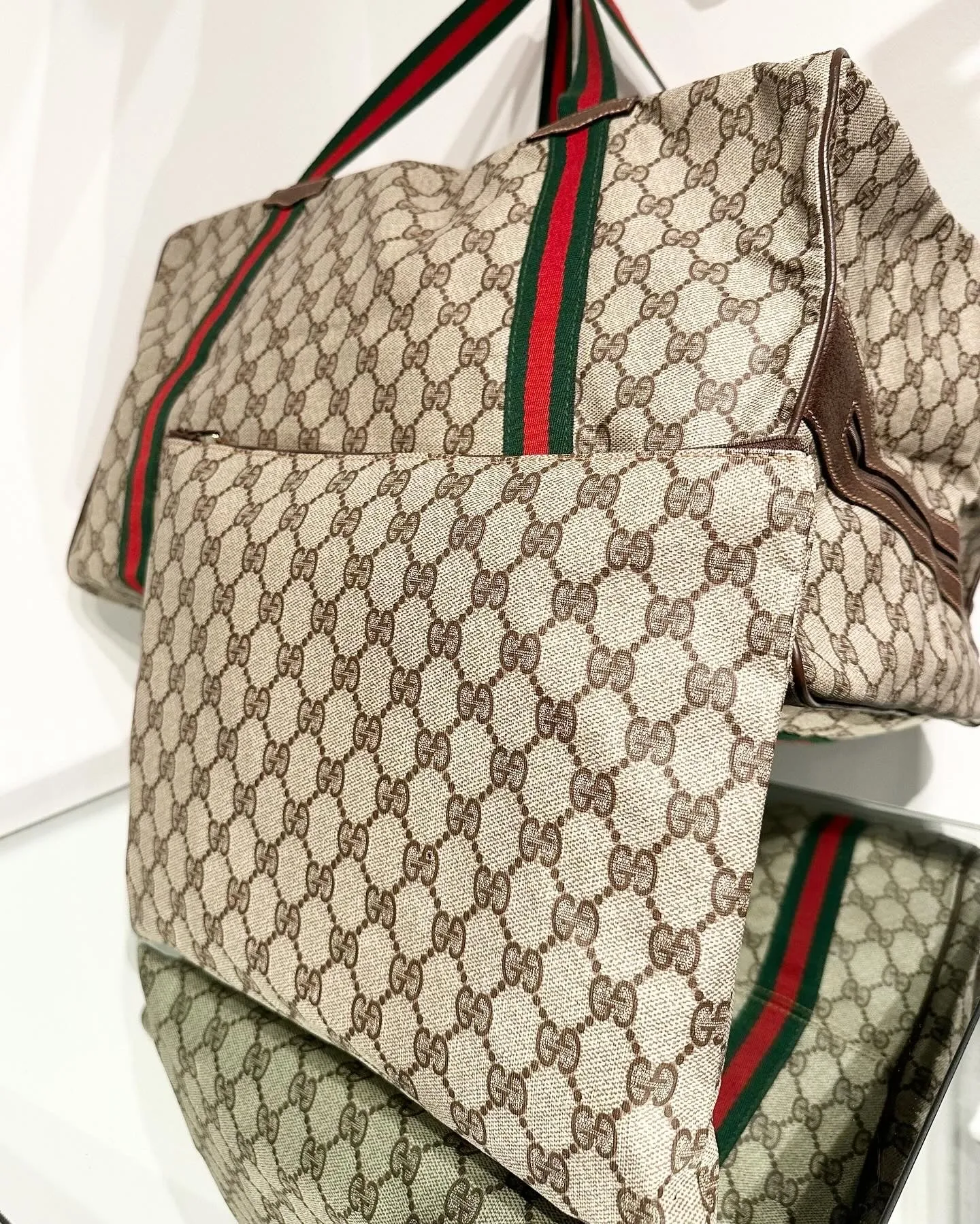 GUCCI Monogram Coated Canvas Web Weekend Duffle Bag