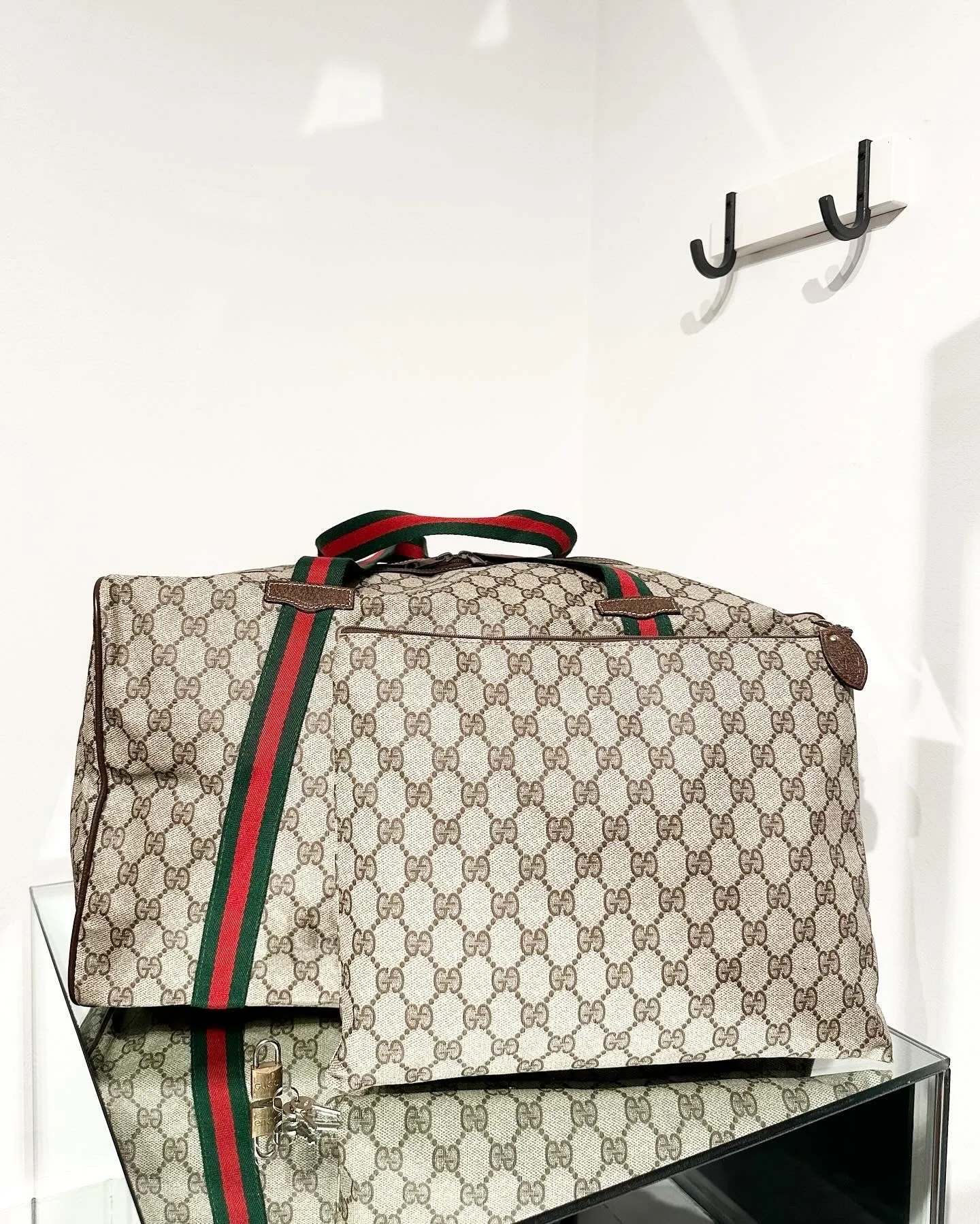 GUCCI Monogram Coated Canvas Web Weekend Duffle Bag