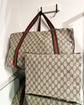 GUCCI Monogram Coated Canvas Web Weekend Duffle Bag