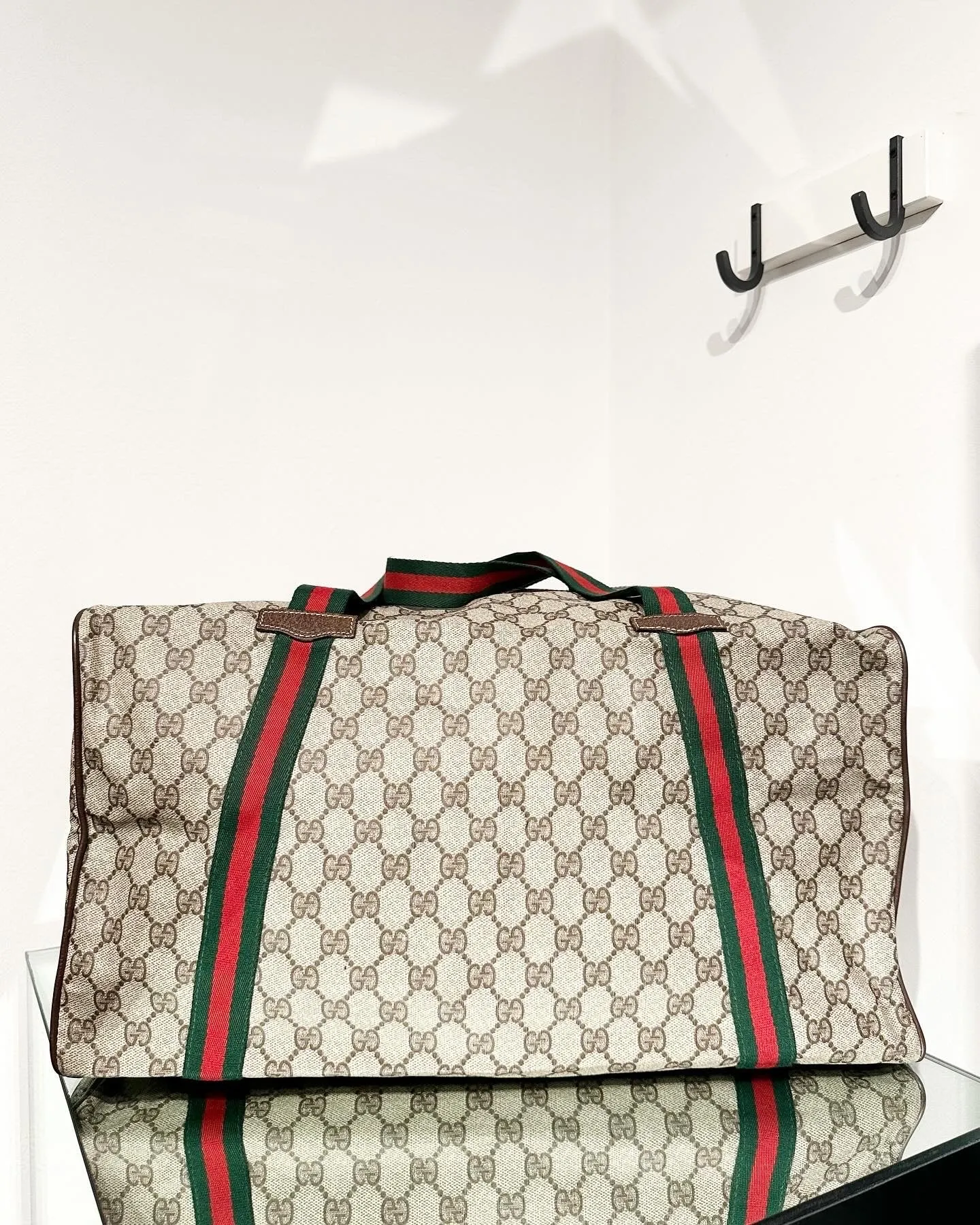 GUCCI Monogram Coated Canvas Web Weekend Duffle Bag