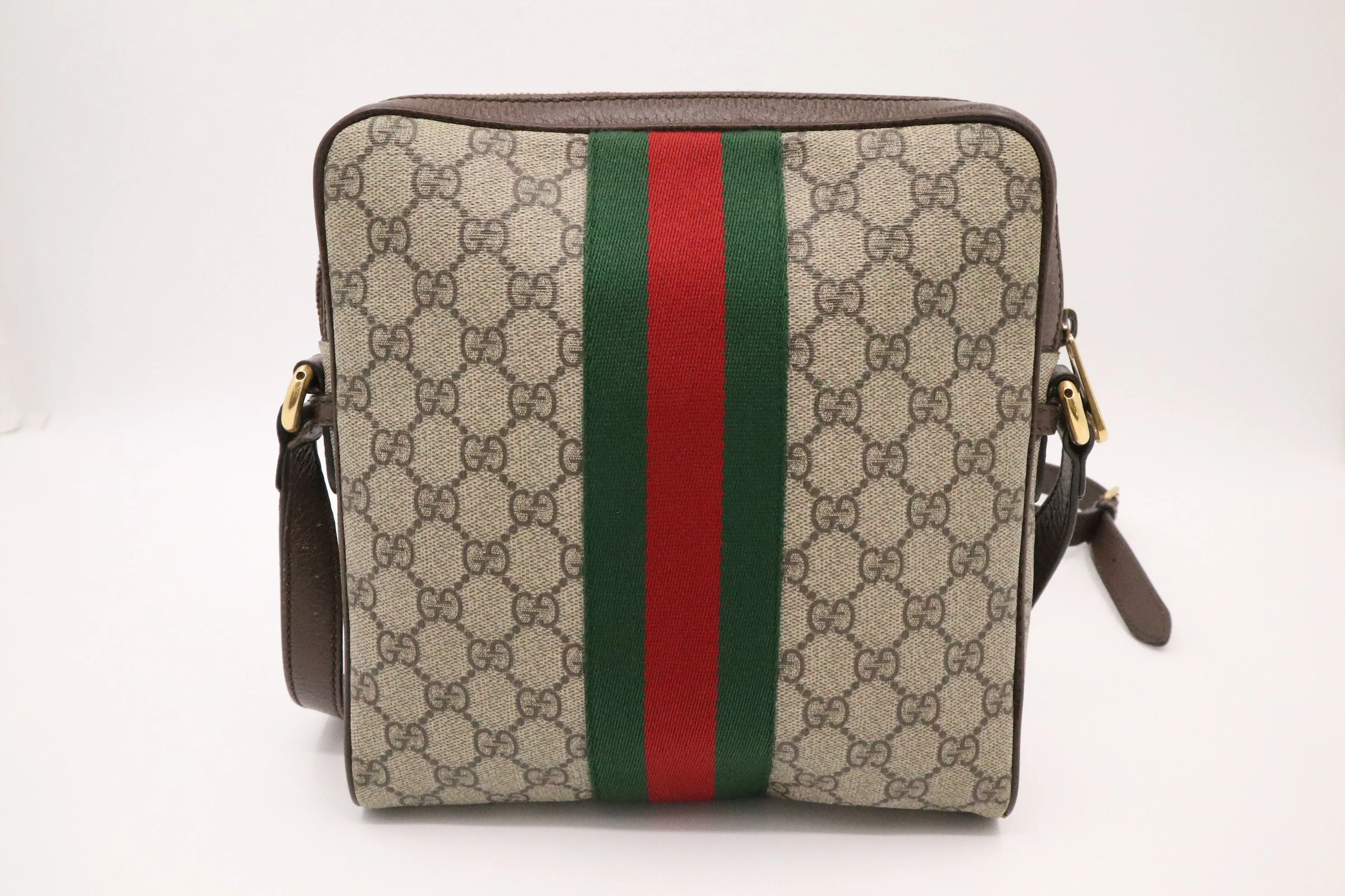 Gucci Ophidia Crossbody Bag in Brown Leather and Beige MG Canvas