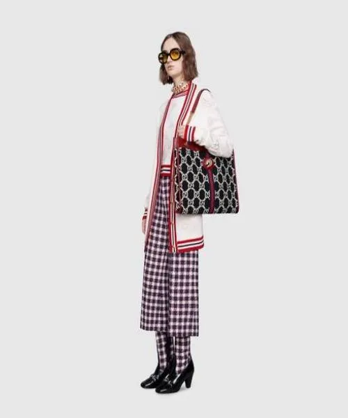 Gucci Rajah GG Tweed Large Tote Black & White