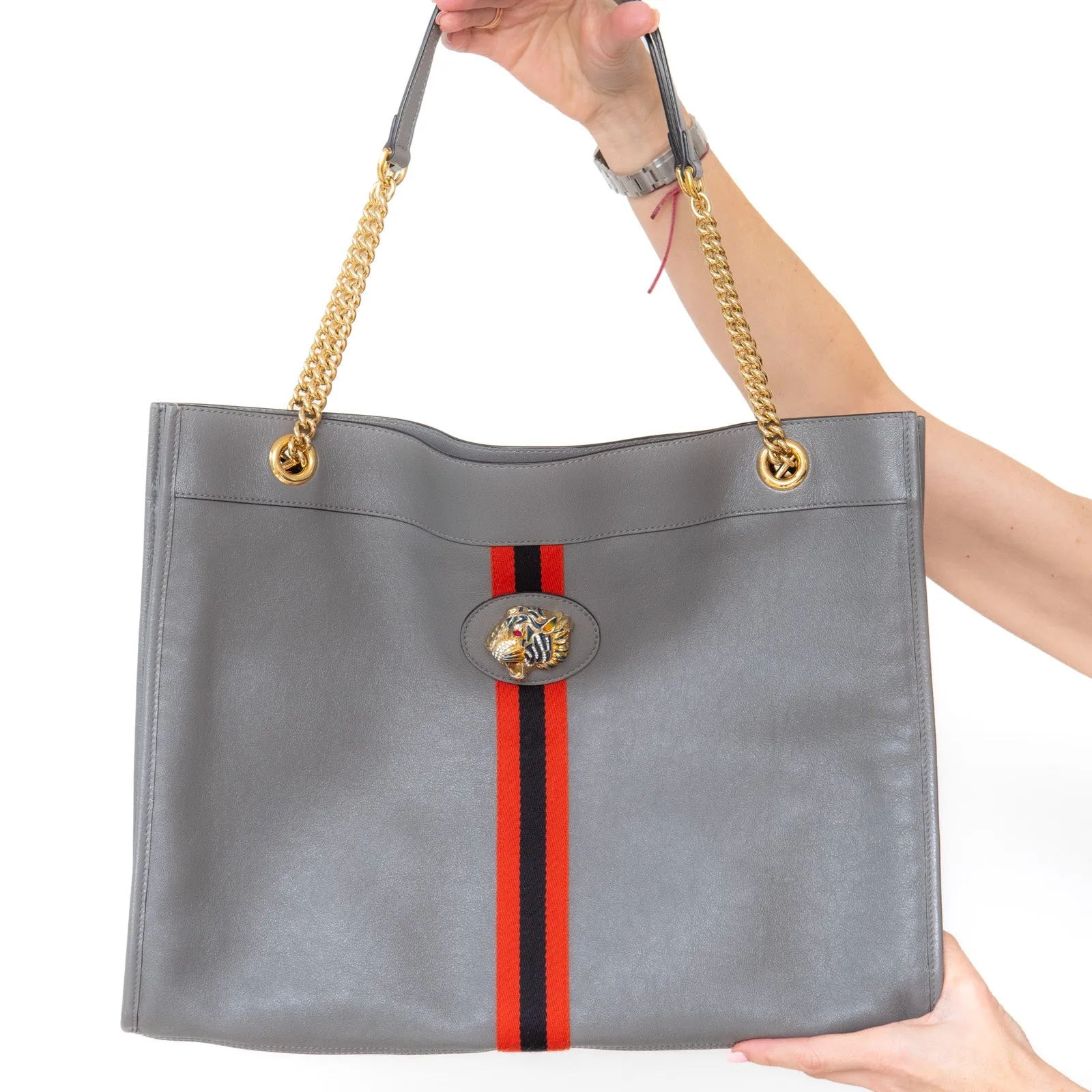 Gucci Rajah Grey Leather Tote  Bag