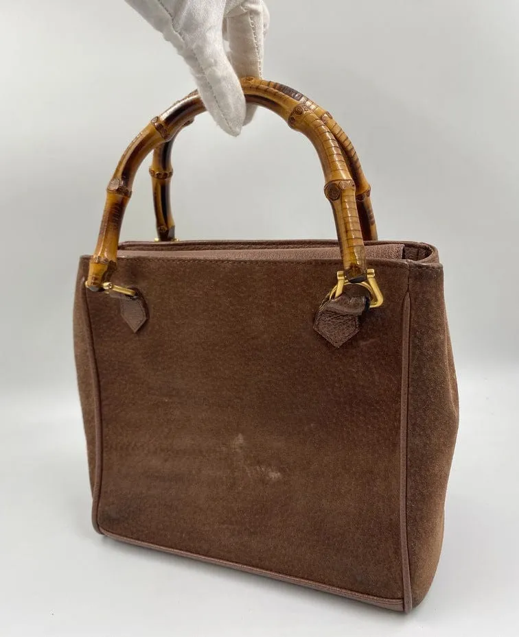 Gucci Suede Tote w Bamboo handle