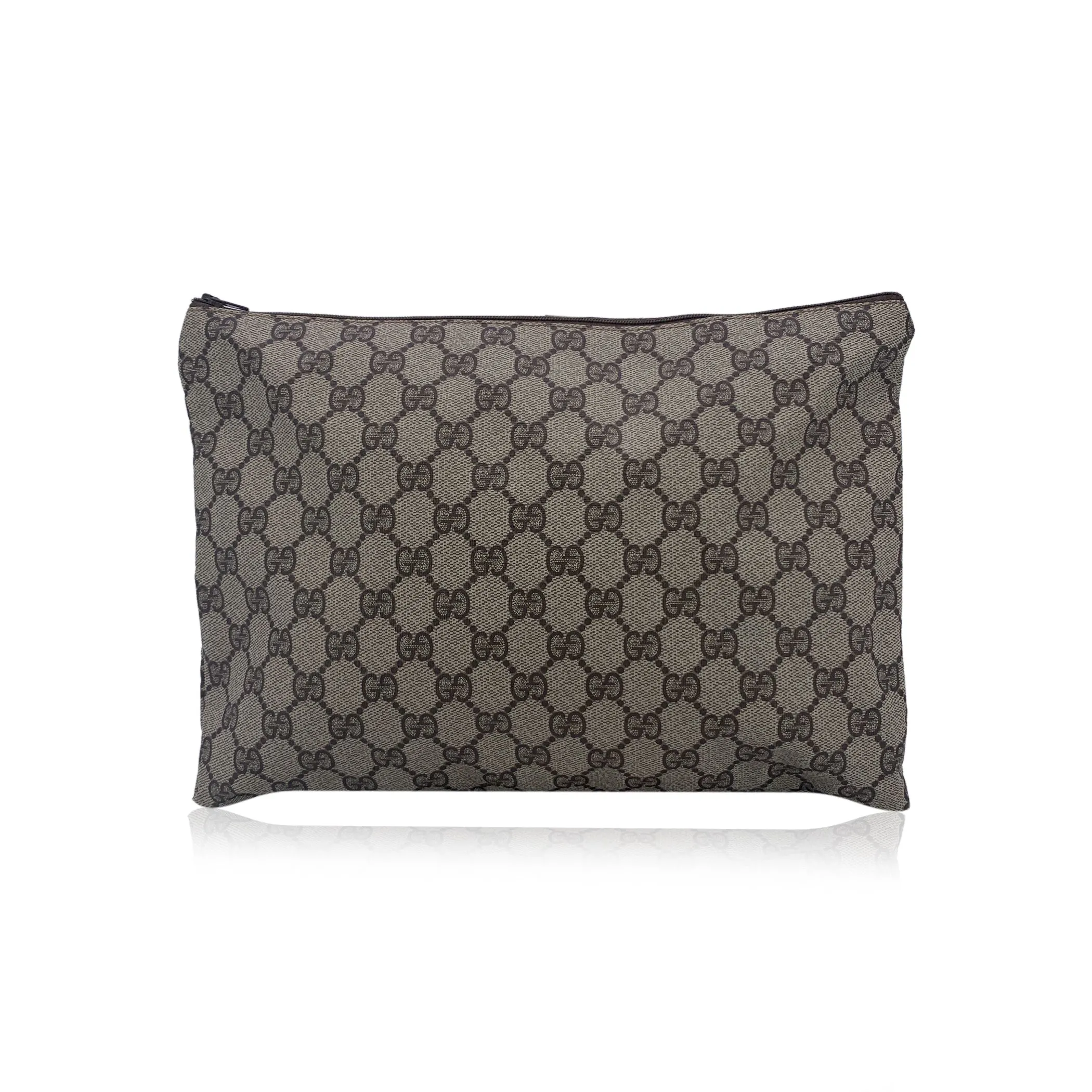 Gucci Vintage Beige Monogram Canvas Unisex Pouch Zip Clutch Bag