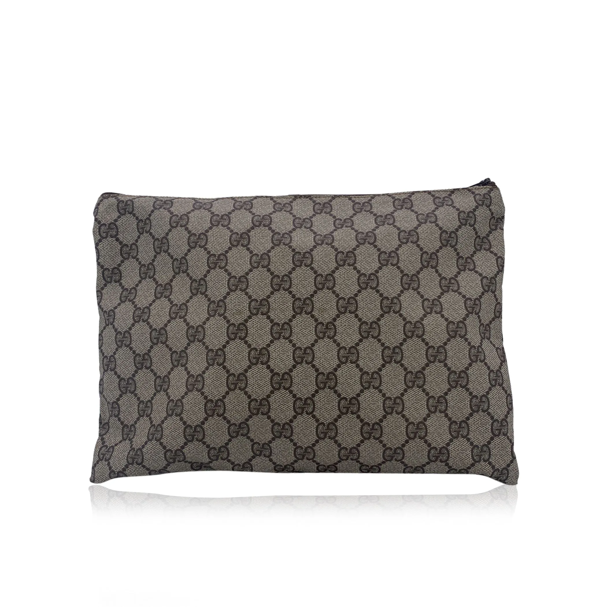 Gucci Vintage Beige Monogram Canvas Unisex Pouch Zip Clutch Bag