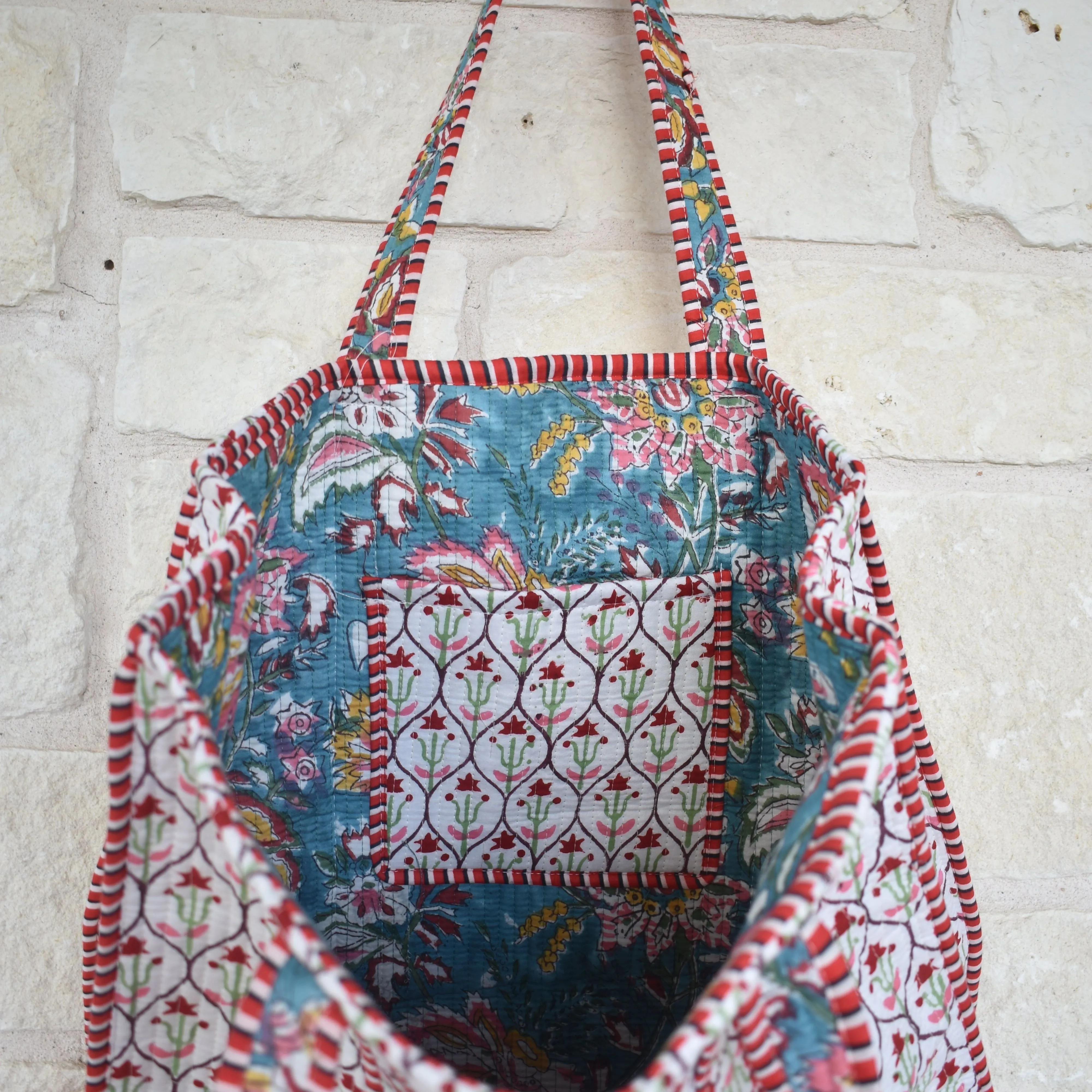 Handcrafted Quilted Tote Bag - White