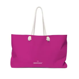 Hot Pink Color Weekender Bag, Solid Bright Pink Color 24"x13" Designer Modern Essential Market Large Tote Bag- Made in USA