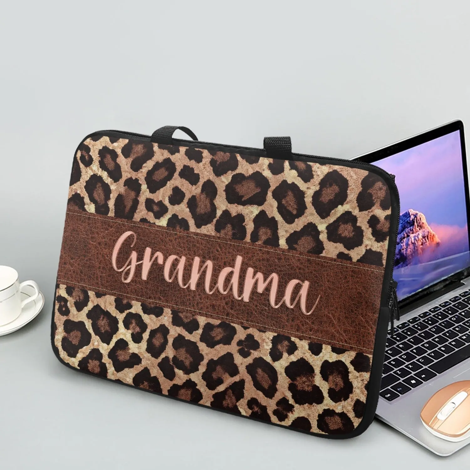 Laptop Sleeve with handles - Leopard Print - Grandma