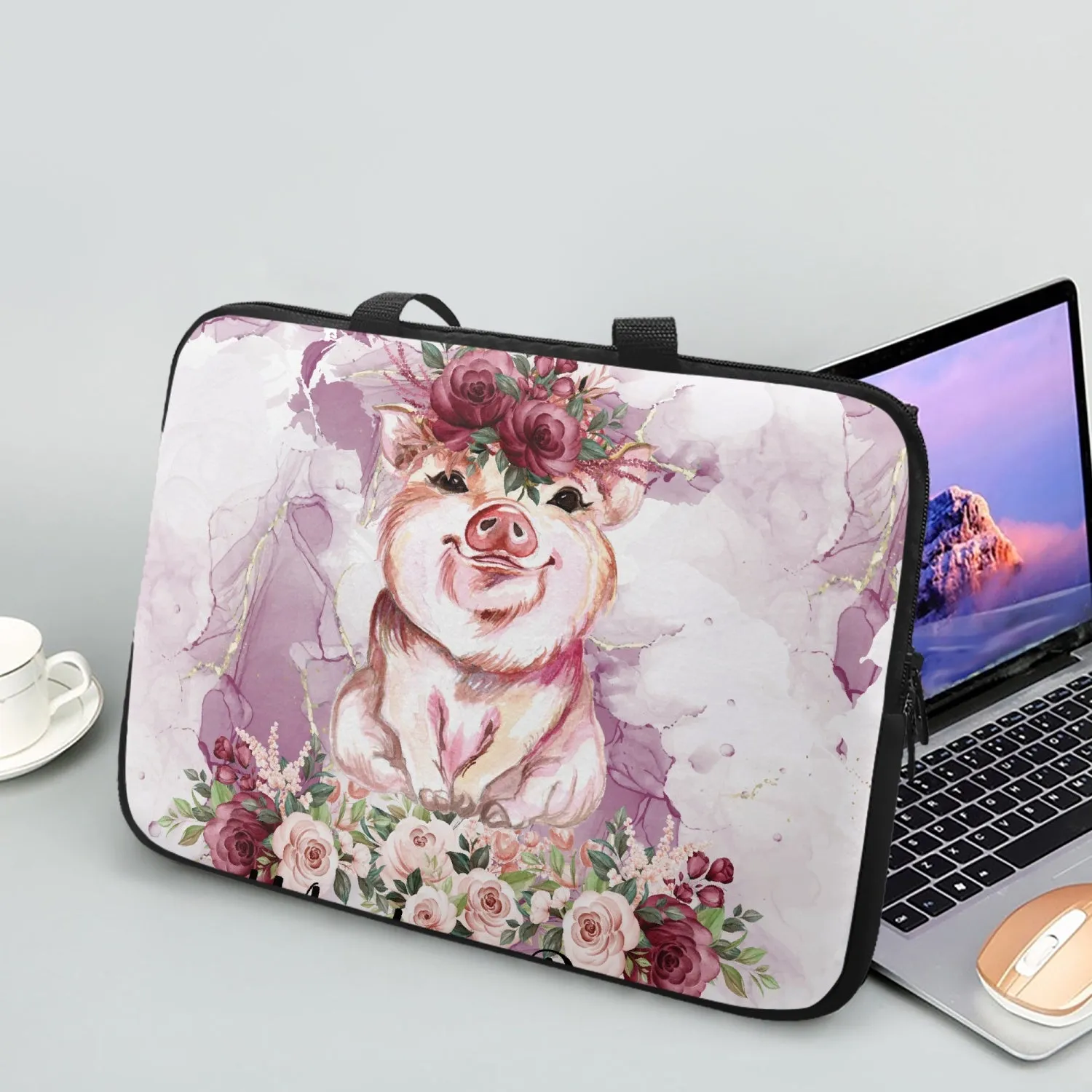 Laptop Sleeve with Handles - Pig