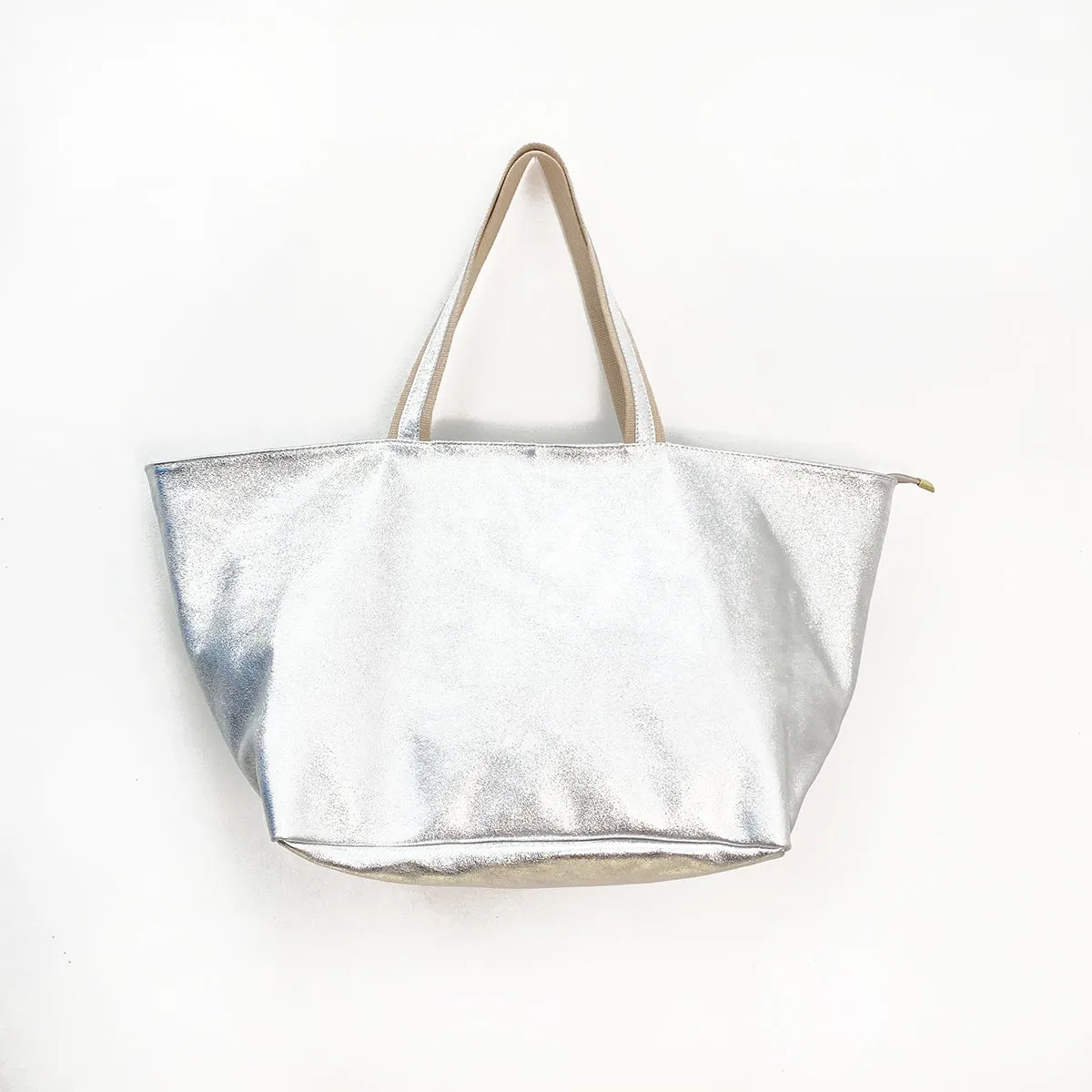 Large Weekender Leather Bag Silver