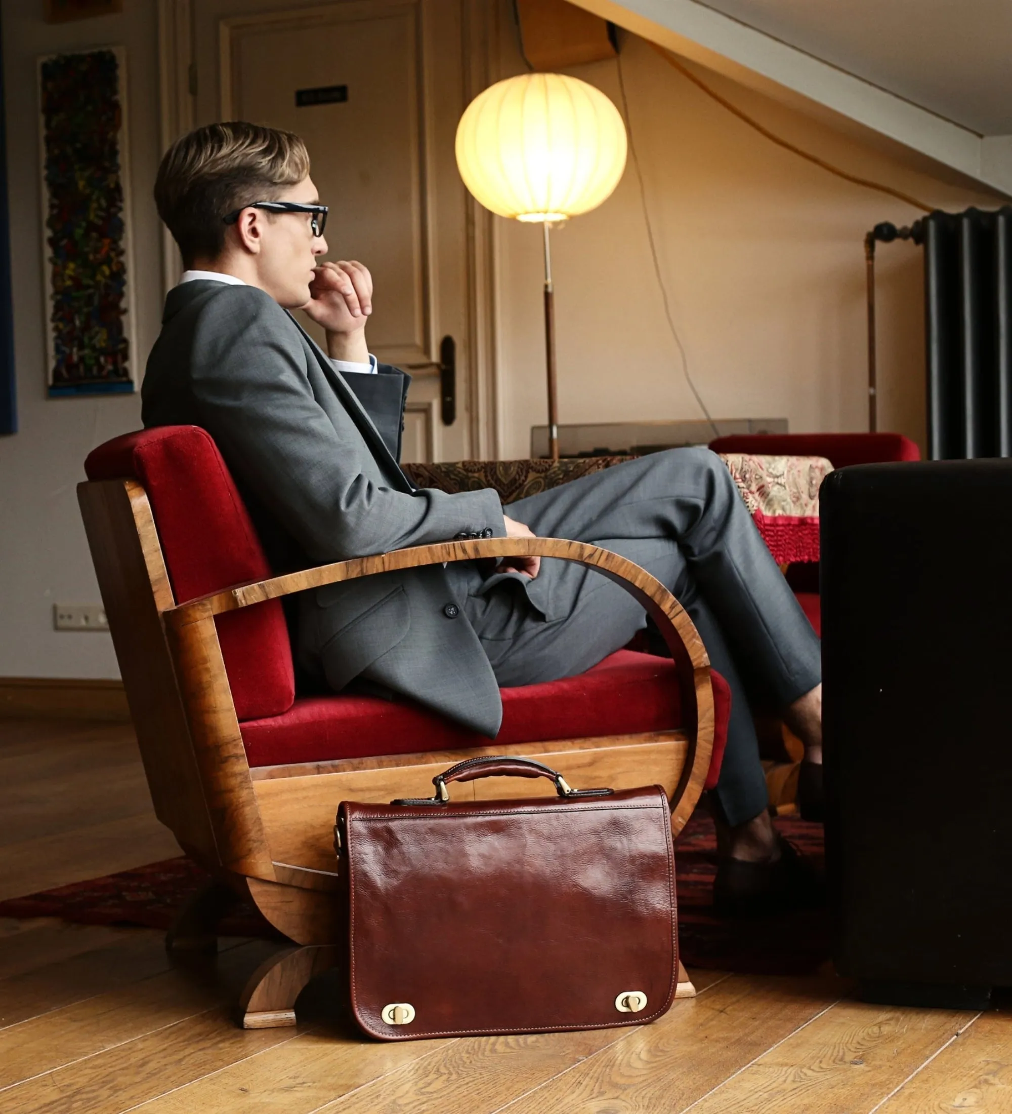 Leather Briefcase Laptop Bag - Illusions