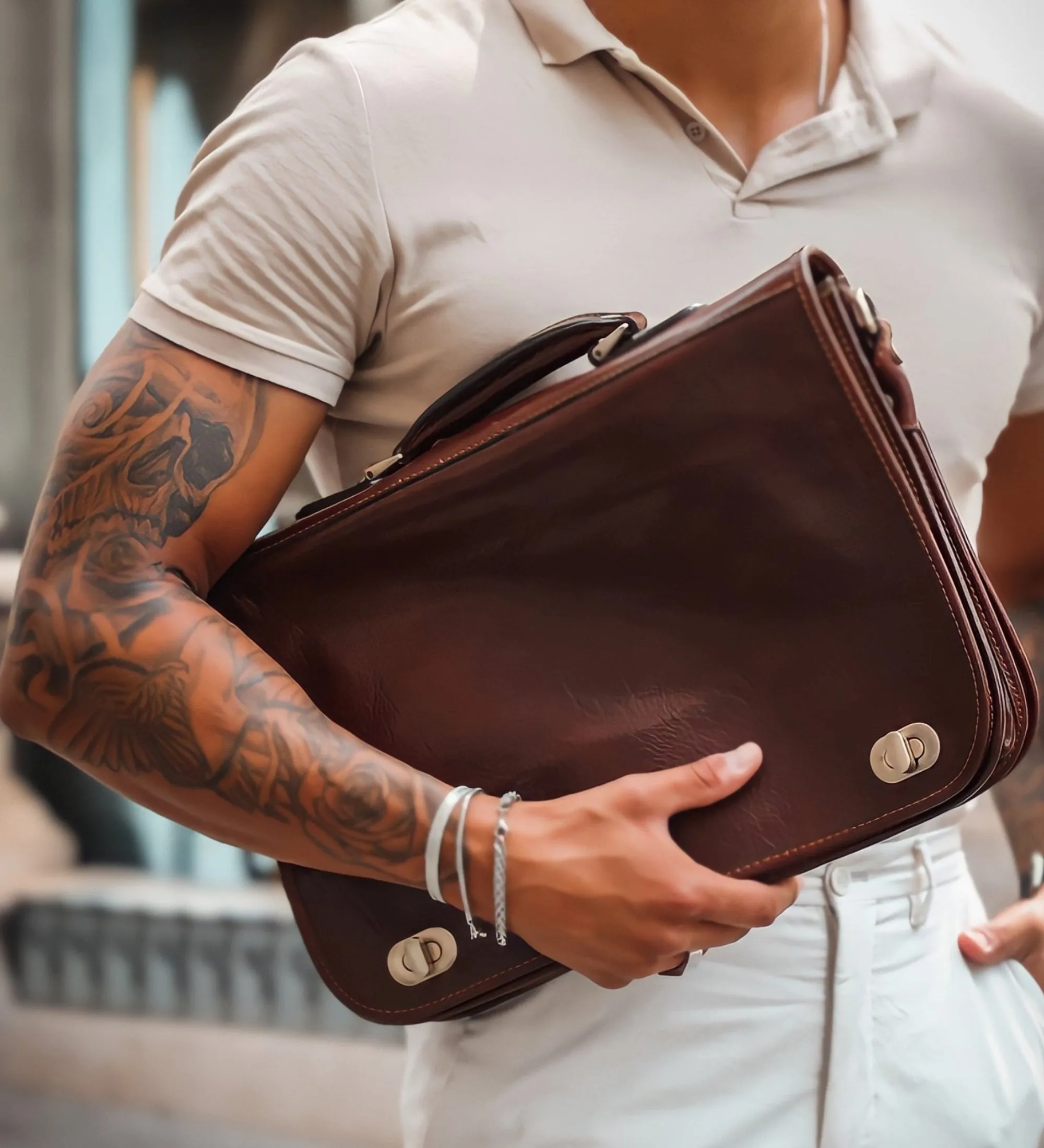 Leather Briefcase Laptop Bag - Illusions