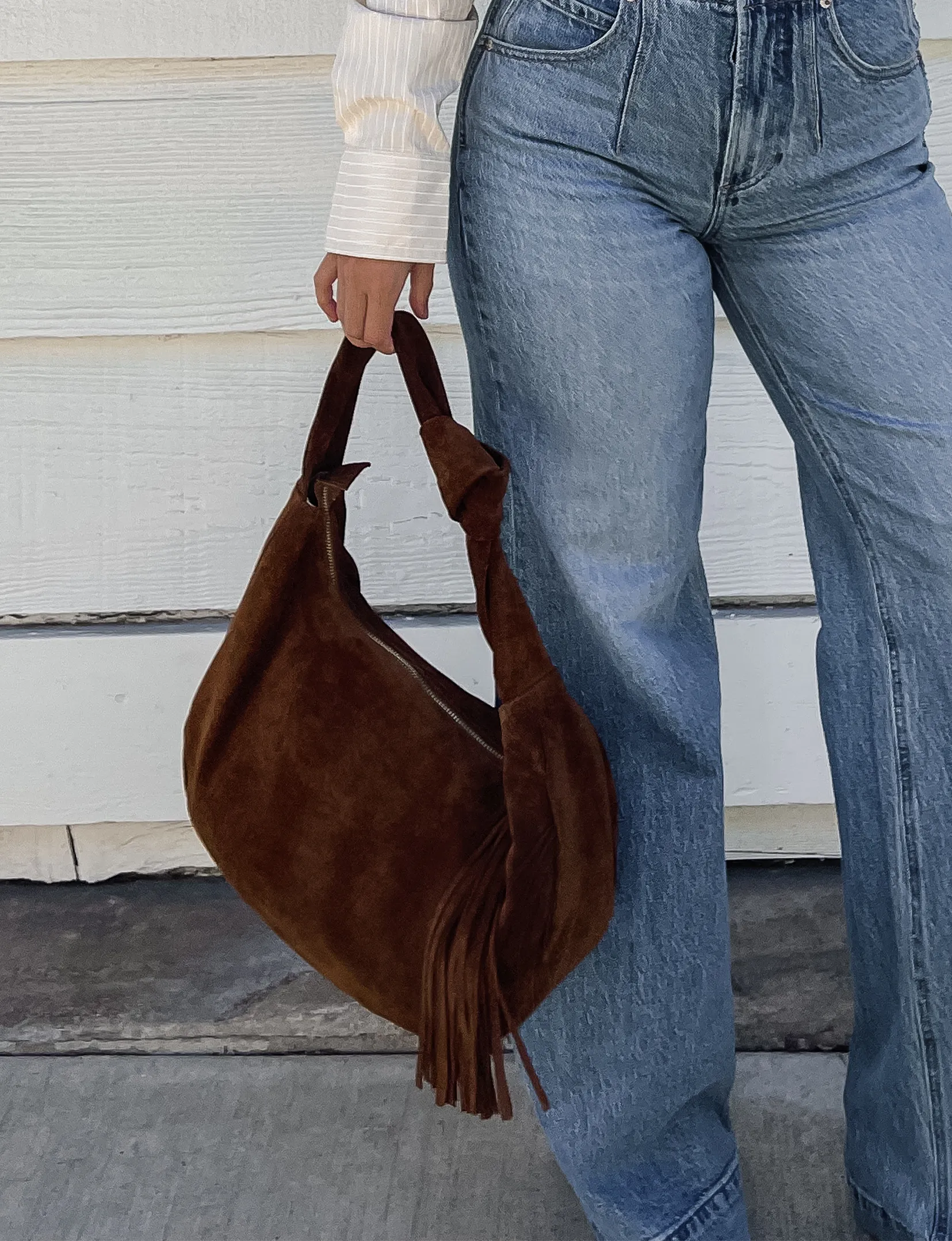 Lola Knot Hobo Handbag, Chestnut Suede