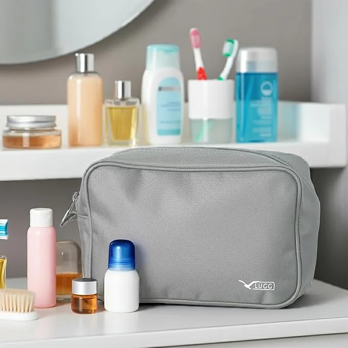 LUGG Lightweight Toiletry Bag – Spacious Travel Toiletry Organiser, Durable and Portable Polyester Cosmetic Bag for Travel (Grey) - 25 x 16 x 11cm