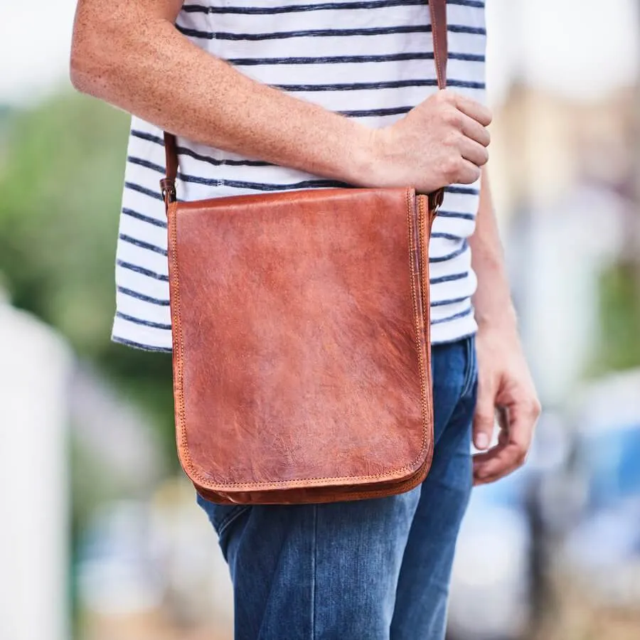 Midi Long Leather Messenger Bag