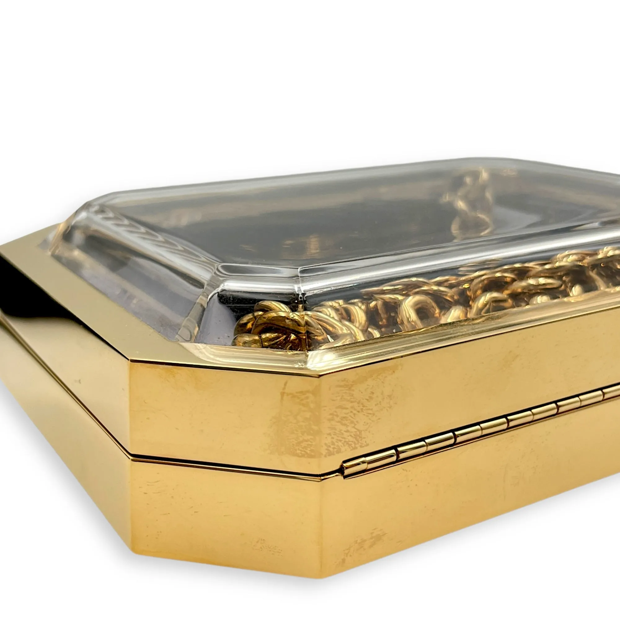 Minaudiere Vanity Case Gold Crossbody Bag in Plexiglass, Gold hardware