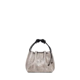 MINI DRAWSTRING BAG SILVER LINEN PYTHON