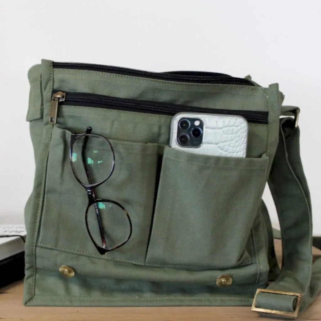 Natural Cotton Canvas Messenger Bag - 6 Great Colours - Plastic-Free