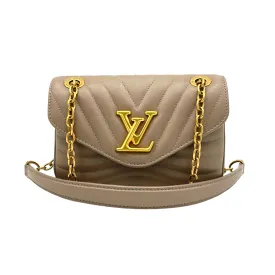 New Wave PM Beige Crossbody Bag in Calfskin, Gold hardware