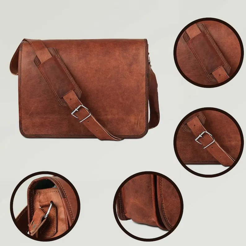 Personalized Leather Custom Laptop Satchel Messenger Bag