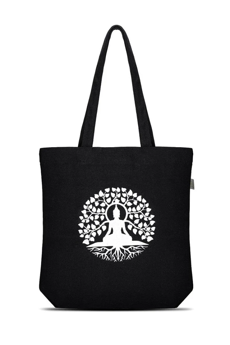 Premium Cotton Canvas Tote Bag- Buddha Black