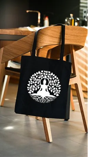 Premium Cotton Canvas Tote Bag- Buddha Black