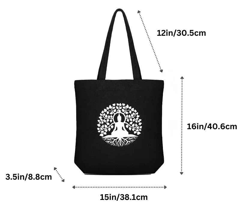 Premium Cotton Canvas Tote Bag- Buddha Black