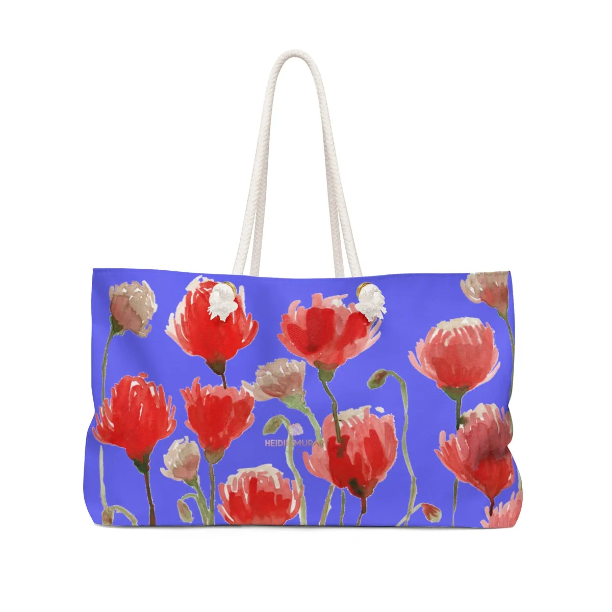 Purple Red Poppy Floral Bag, Flowers Floral Print Oversized Designer 24"x13" Large Weekender Bag