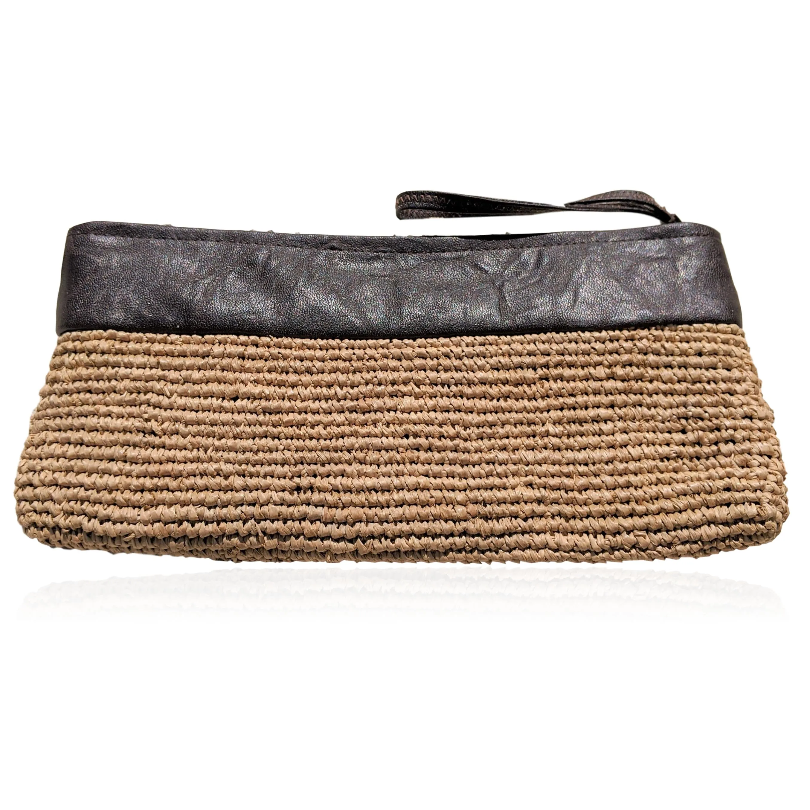 Raffia Straw Wristlet Clutch Bag