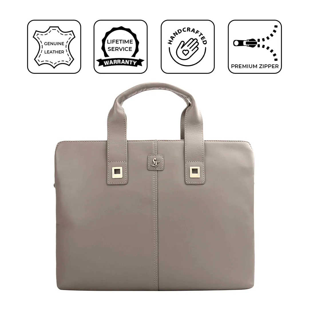 Ready to Ship Luxury Corporate Gift | Georgia Collection | Leather Laptop Bag | For Office Use | Colour - Beige