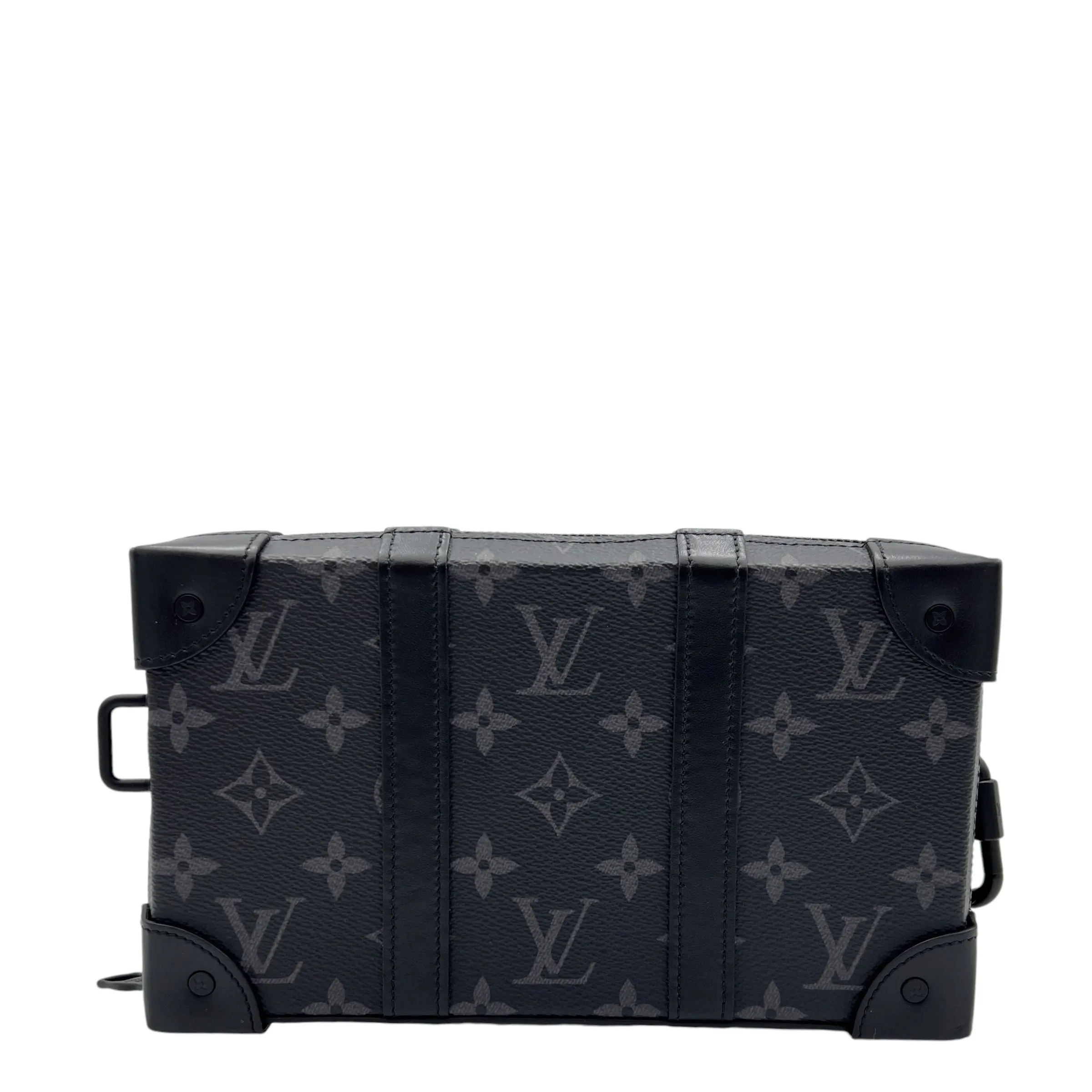 Soft Trunk Black Crossbody Bag in Coated Canvas, Lacquered Metal hardware